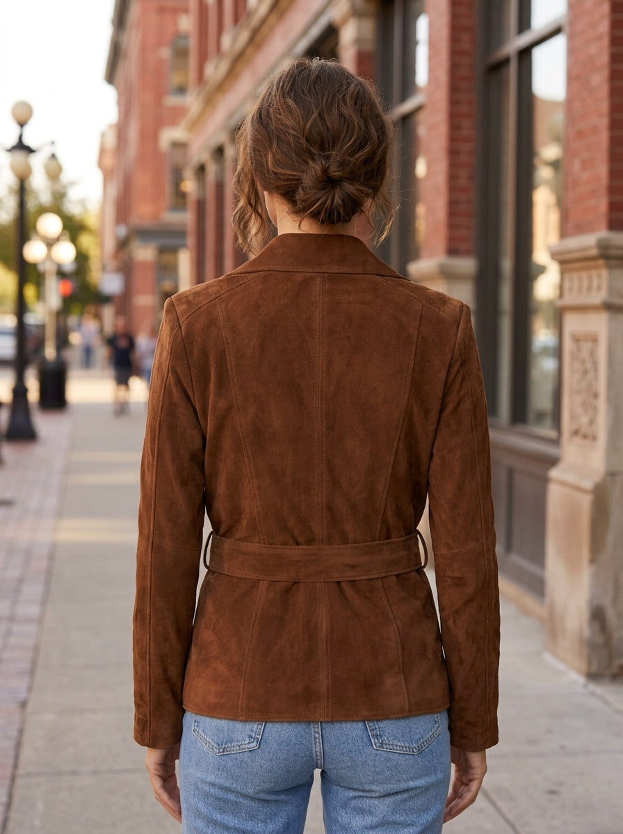 Brown Suede Mayfair Leather Jacket For Women
