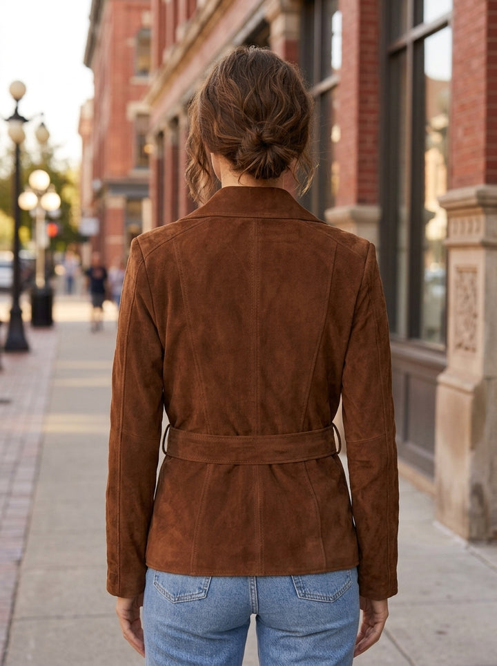 Brown Suede Mayfair Leather Jacket For Women