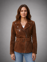 Brown Suede Mayfair Leather Jacket For Women