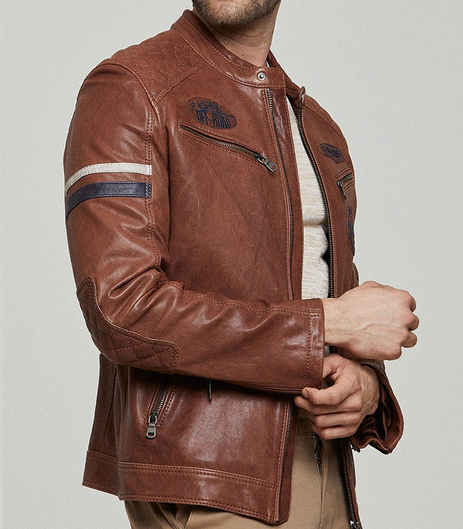 Bandito Men's Cafe Racer Brown Leather Jacket