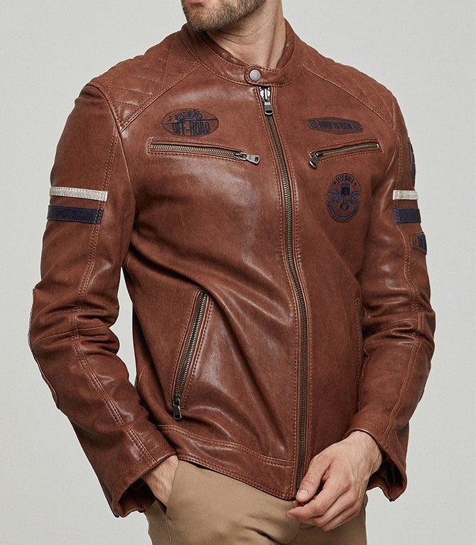 Bandito Men's Cafe Racer Brown Leather Jacket