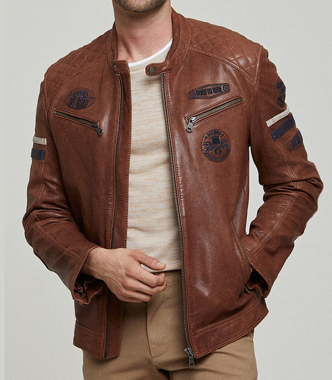 Bandito Men's Cafe Racer Brown Leather Jacket