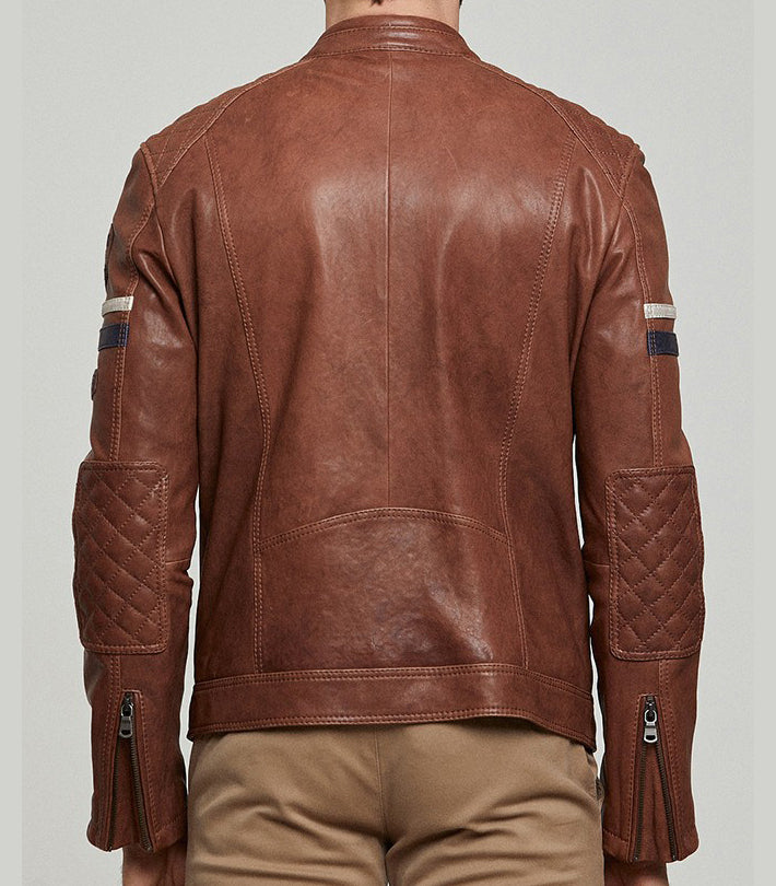Bandito Men's Cafe Racer Brown Leather Jacket