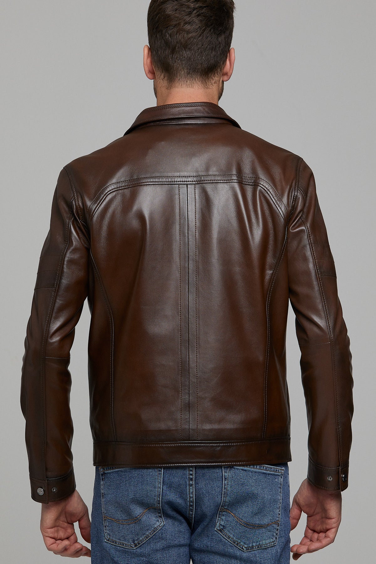 Bruno Cognac Brown Biker Racer Leather Jacket For Men