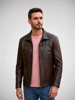 Bruno Cognac Brown Biker Racer Leather Jacket For Men