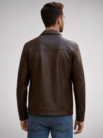 Bruno Cognac Brown Biker Racer Leather Jacket For Men