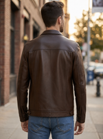 Bruno Cognac Brown Biker Racer Leather Jacket For Men