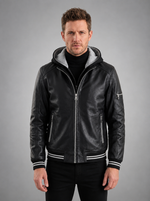 Bryson Black Stylish Leather Jacket For Men With Hood
