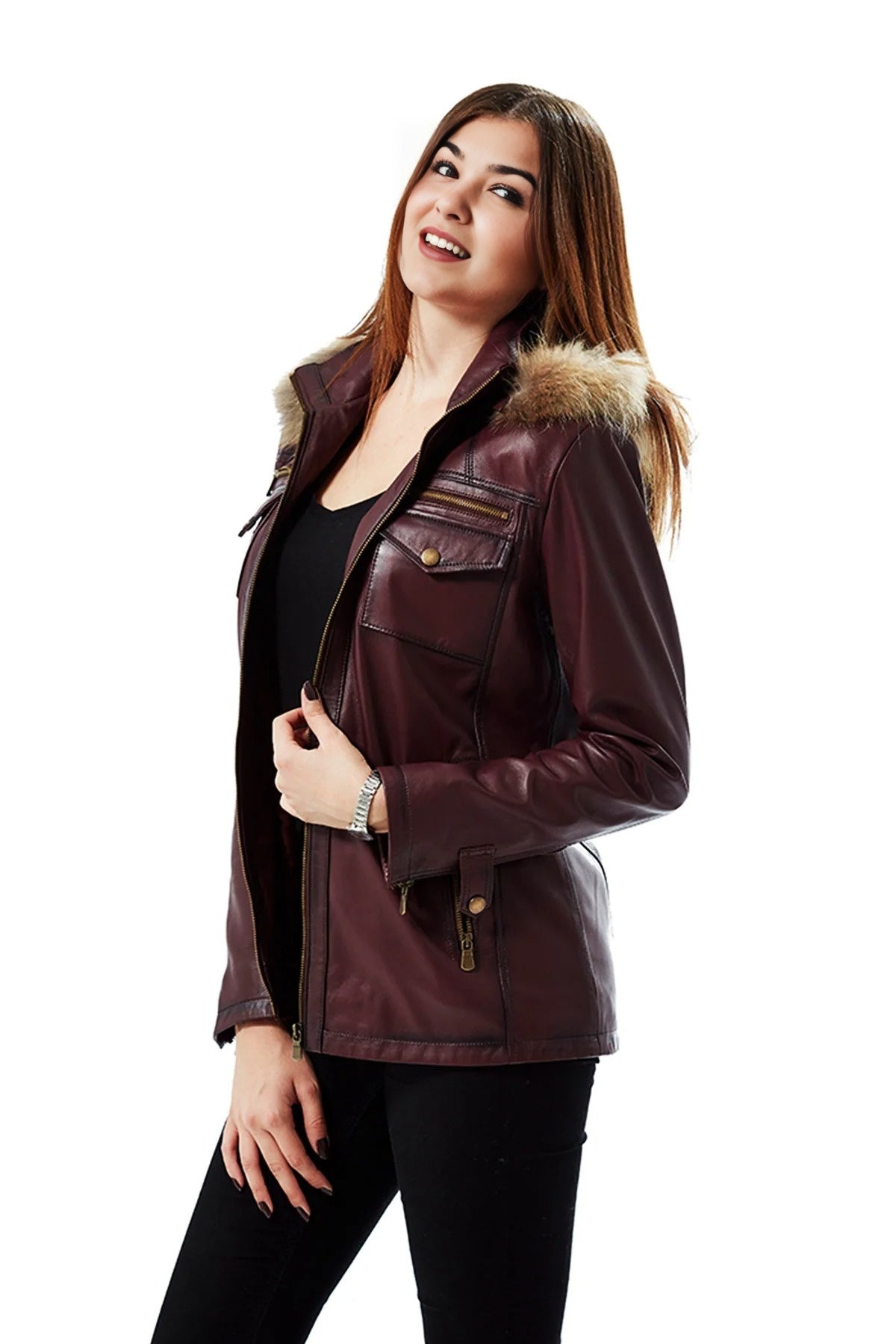 Victoria Brown Waxed 100% Real Leather Jacket For Women