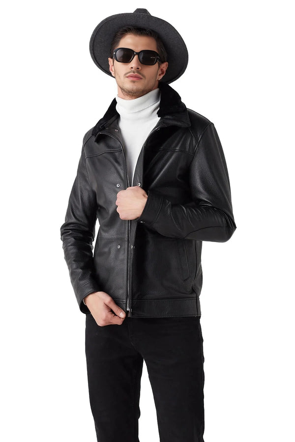 Mills Black Leather Jacket For Men