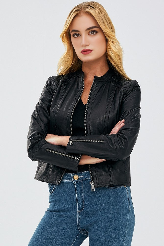 Black Paris Leather Jacket For Women's