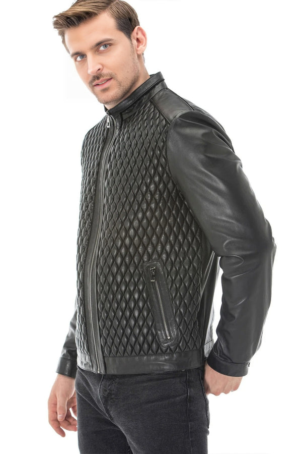 Clark Black Quilted Leather Jacket For Men