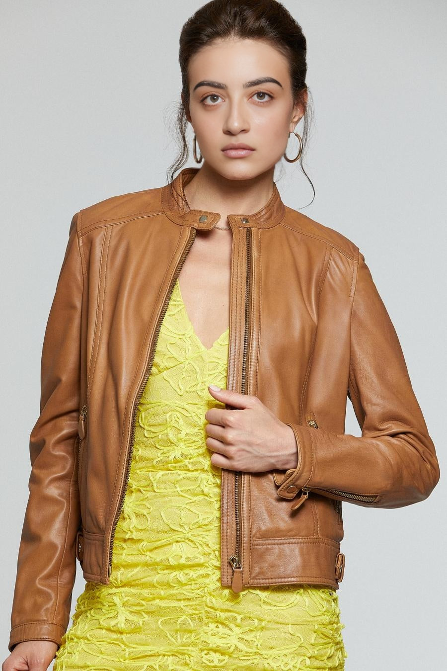 Hannah Brown Smooth Leather Jacket For Women