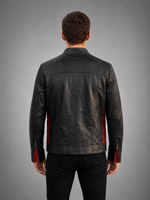 Cafe Racer Black Leather Jacket with red stripe For Men
