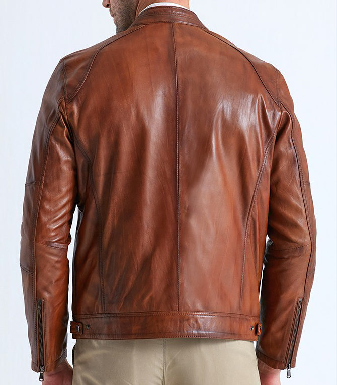 Camel Alanzo Brown Leather Jacket For Men