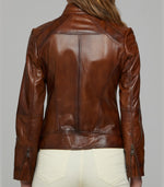 Camel Carla Motor Bike Leather Jacket For Women