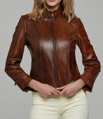 Camel Carla Motor Bike Leather Jacket For Women