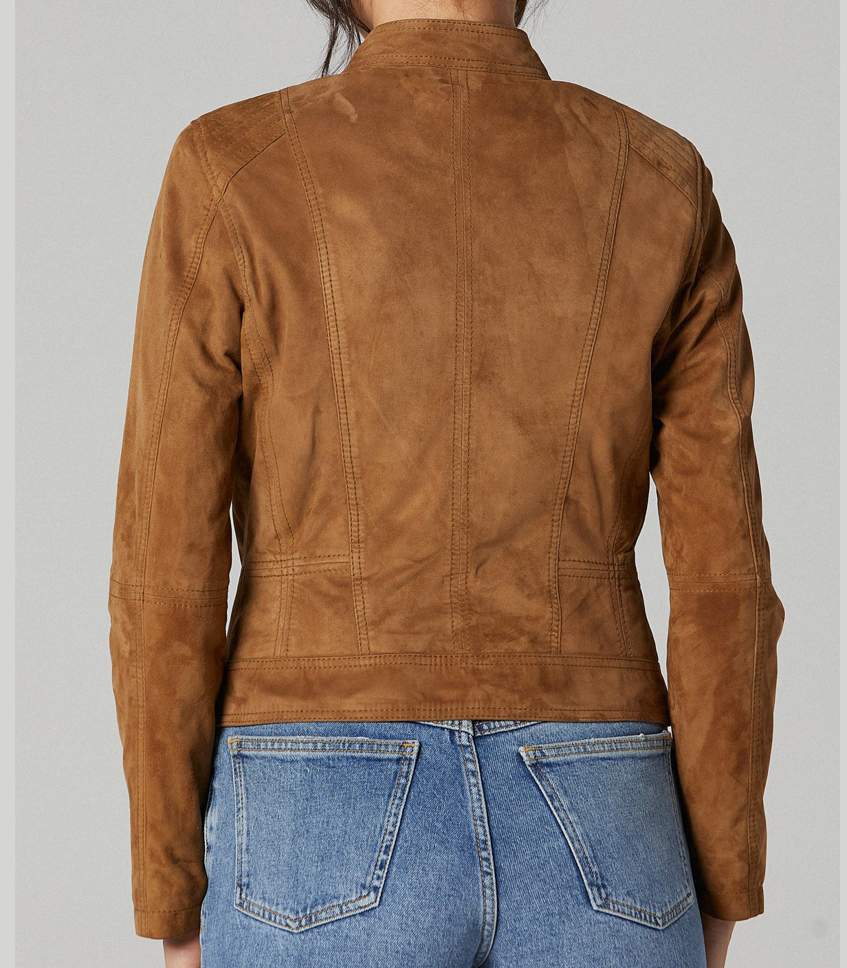 Camel Kylie Suede Brown Leather Jacket For Women