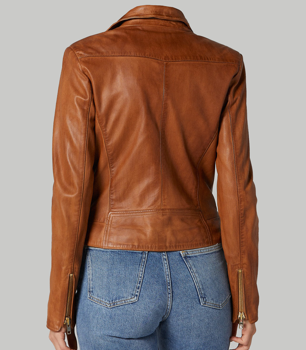 Camel Roxana Brown Biker Leather Jacket For Women