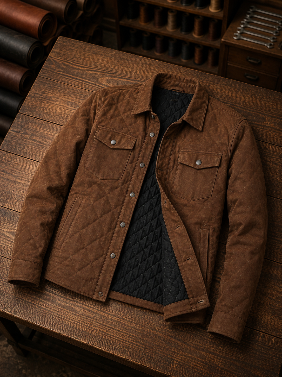 Kante Camel Shirt Collar Men’s Suede Leather Jacket