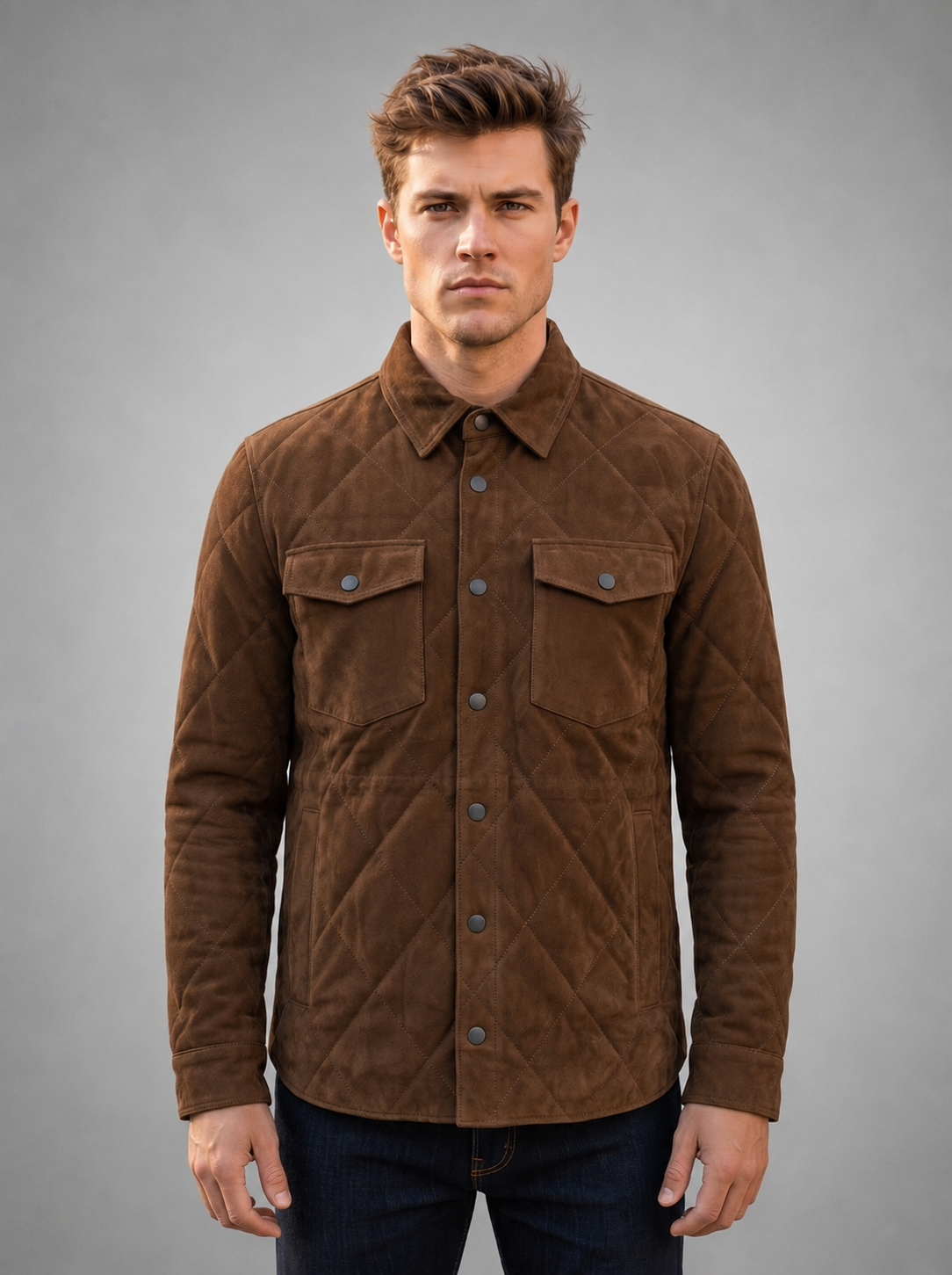 Kante Camel Shirt Collar Men’s Suede Leather Jacket
