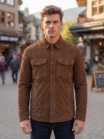 Kante Camel Shirt Collar Men’s Suede Leather Jacket