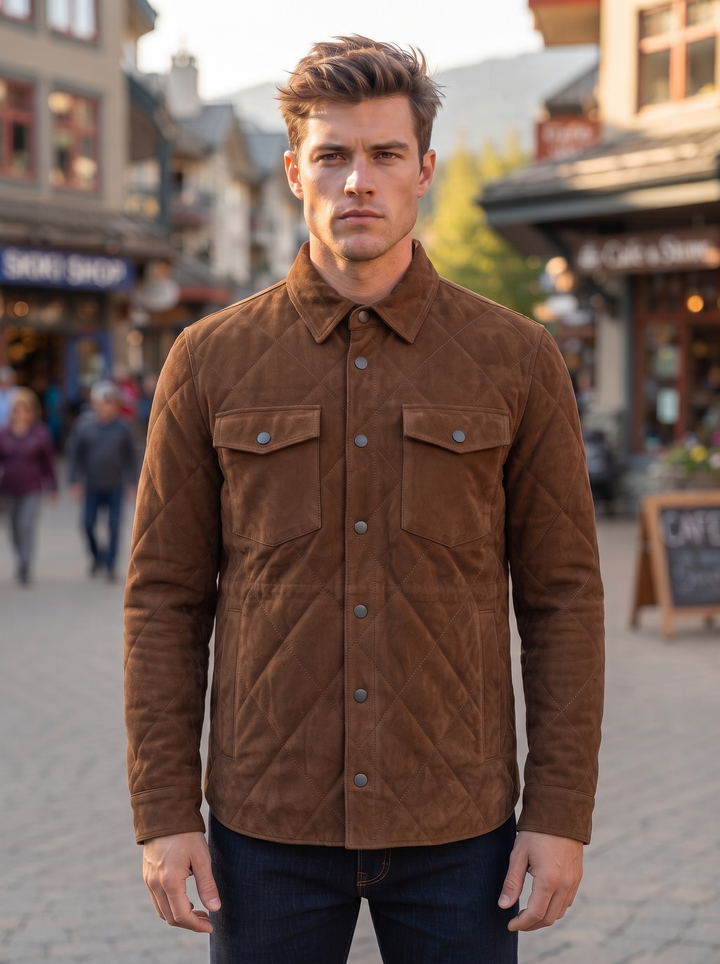 Kante Camel Shirt Collar Men’s Suede Leather Jacket