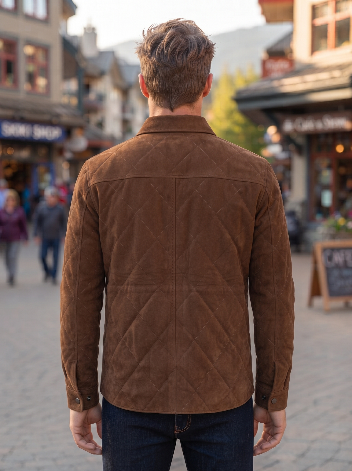 Kante Camel Shirt Collar Men’s Suede Leather Jacket