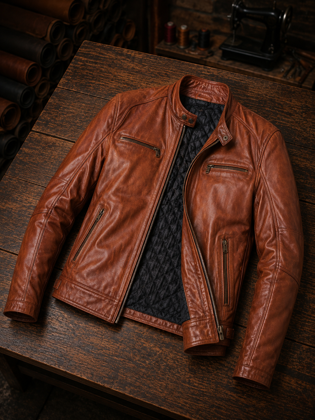 Camel Alanzo Brown Leather Jacket For Men