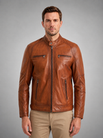 Camel Alanzo Brown Leather Jacket For Men