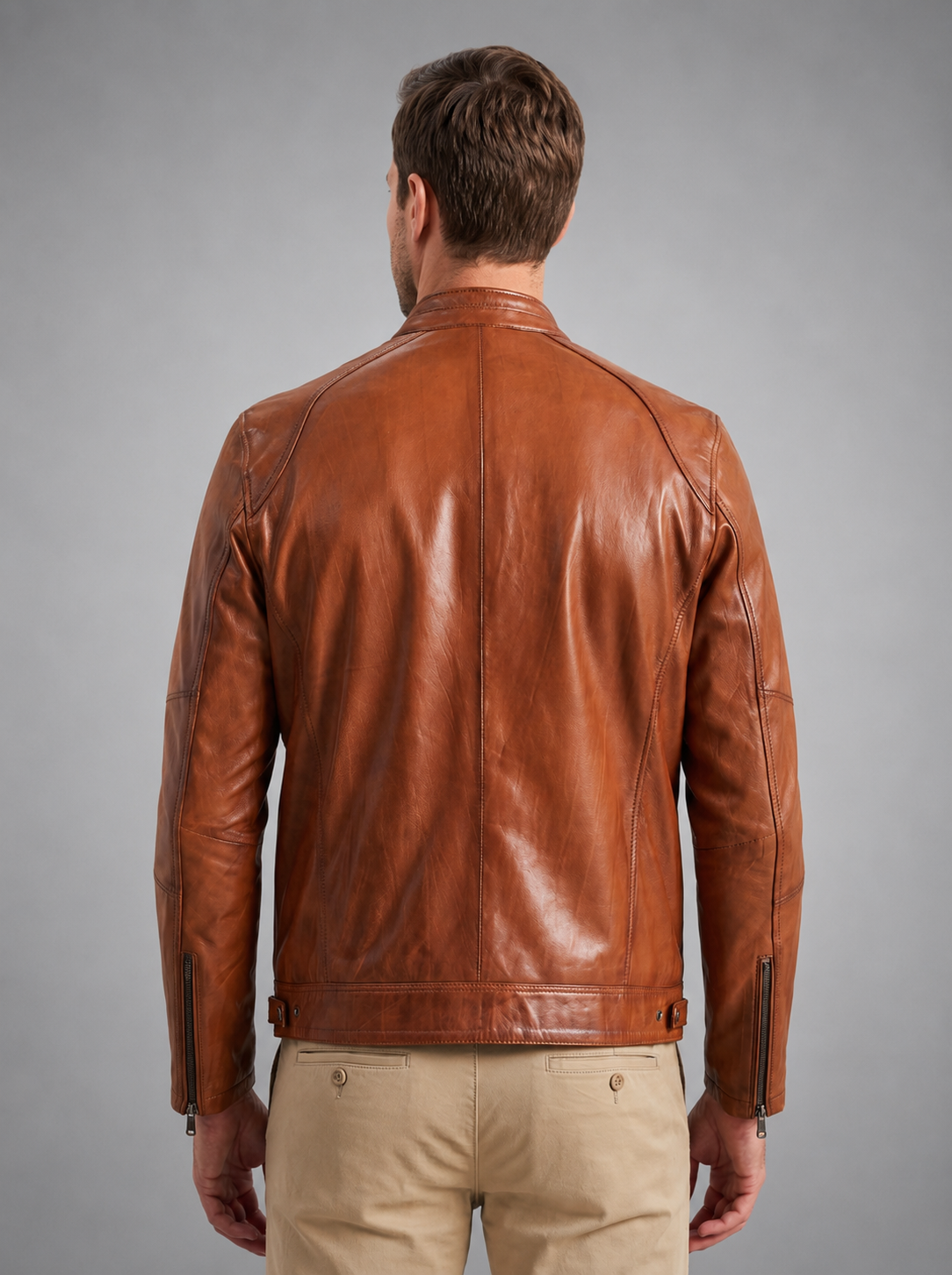 Camel Alanzo Brown Leather Jacket For Men