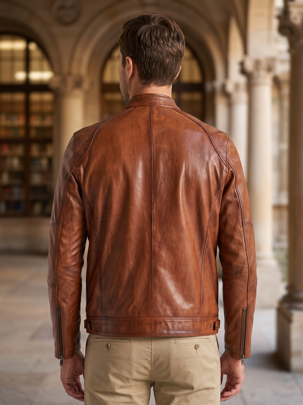 Camel Alanzo Brown Leather Jacket For Men