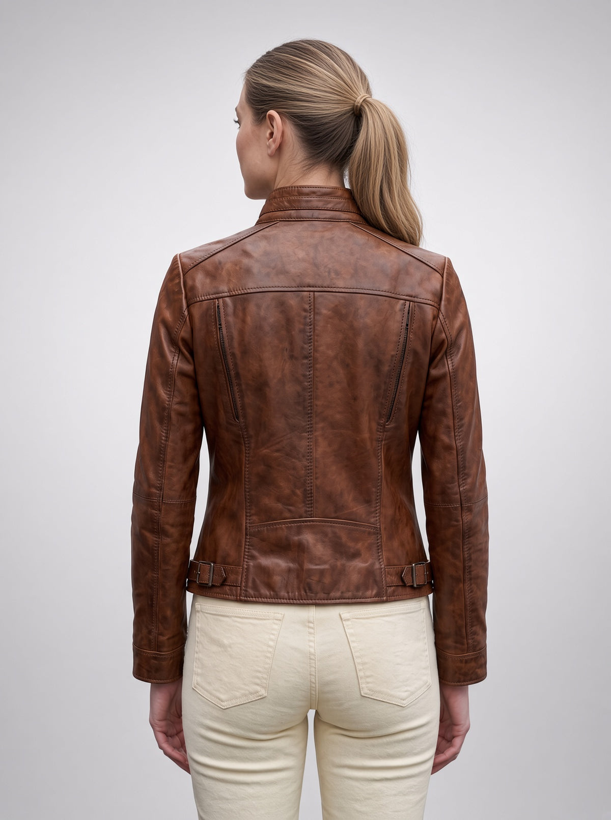Camel Carla Motor Bike Leather Jacket For Women