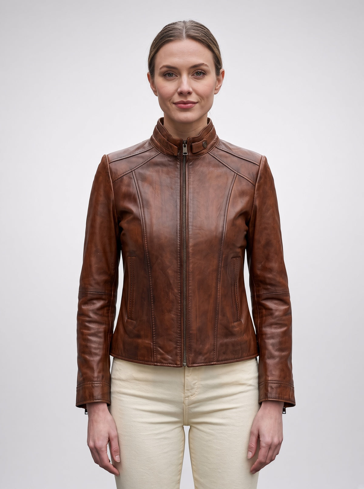 Camel Carla Motor Bike Leather Jacket For Women