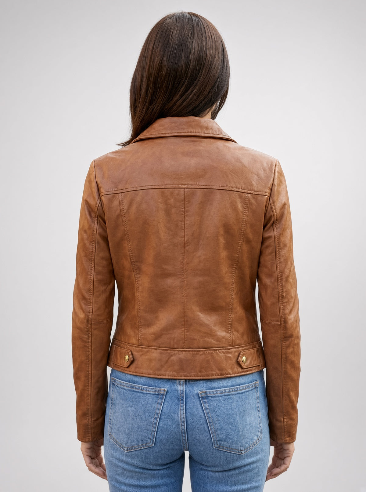 Camel Roxana Brown Biker Leather Jacket For Women