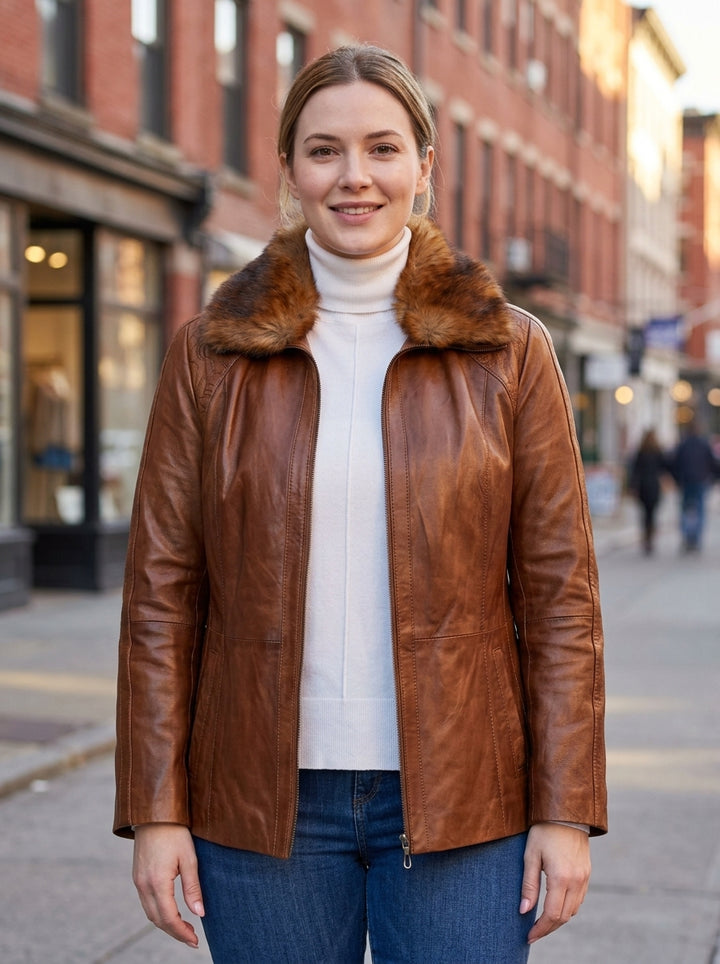 Camel Samantha Women Leather Jacket