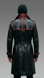 Captain Red & Black Leather Coat For Men