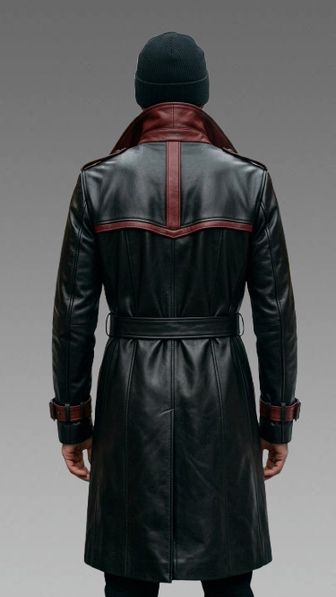 Captain Red & Black Leather Coat For Men