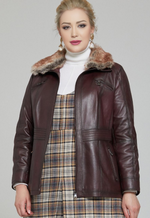 Charlotte Brown Leather Jacket With Fur Collar For Women