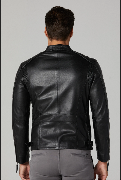 Bosh-X Black Motor Bike Leather Jacket For Men