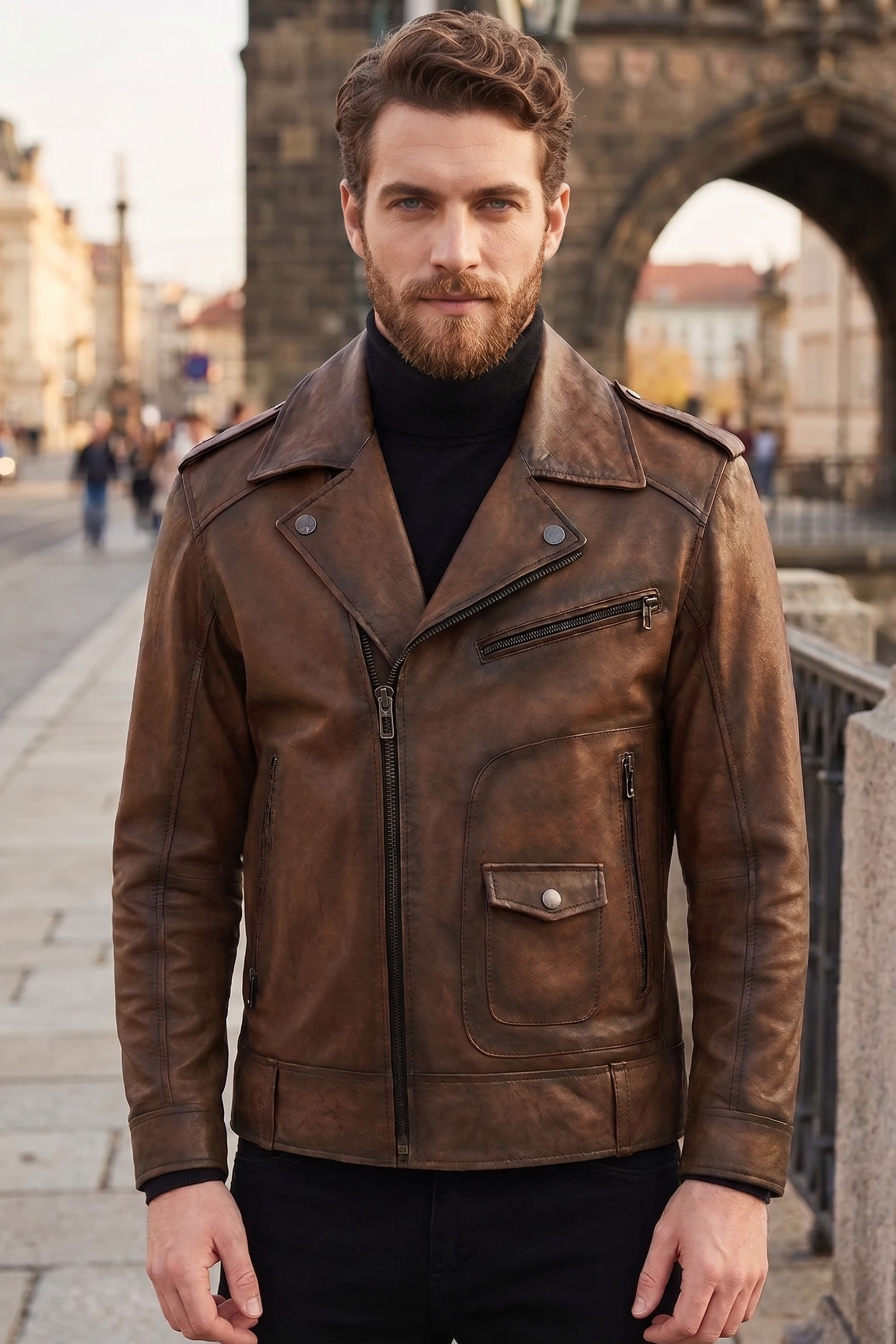 Carter Biker Brown Leather Jacket For Men
