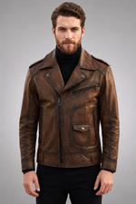 Carter Biker Brown Leather Jacket For Men
