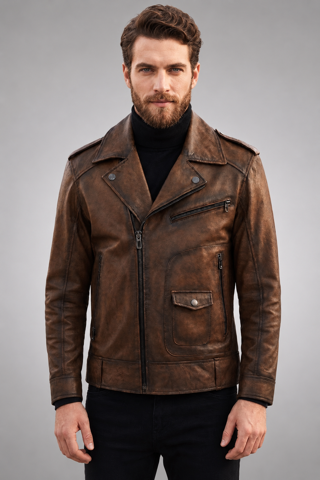 Carter Biker Brown Leather Jacket For Men