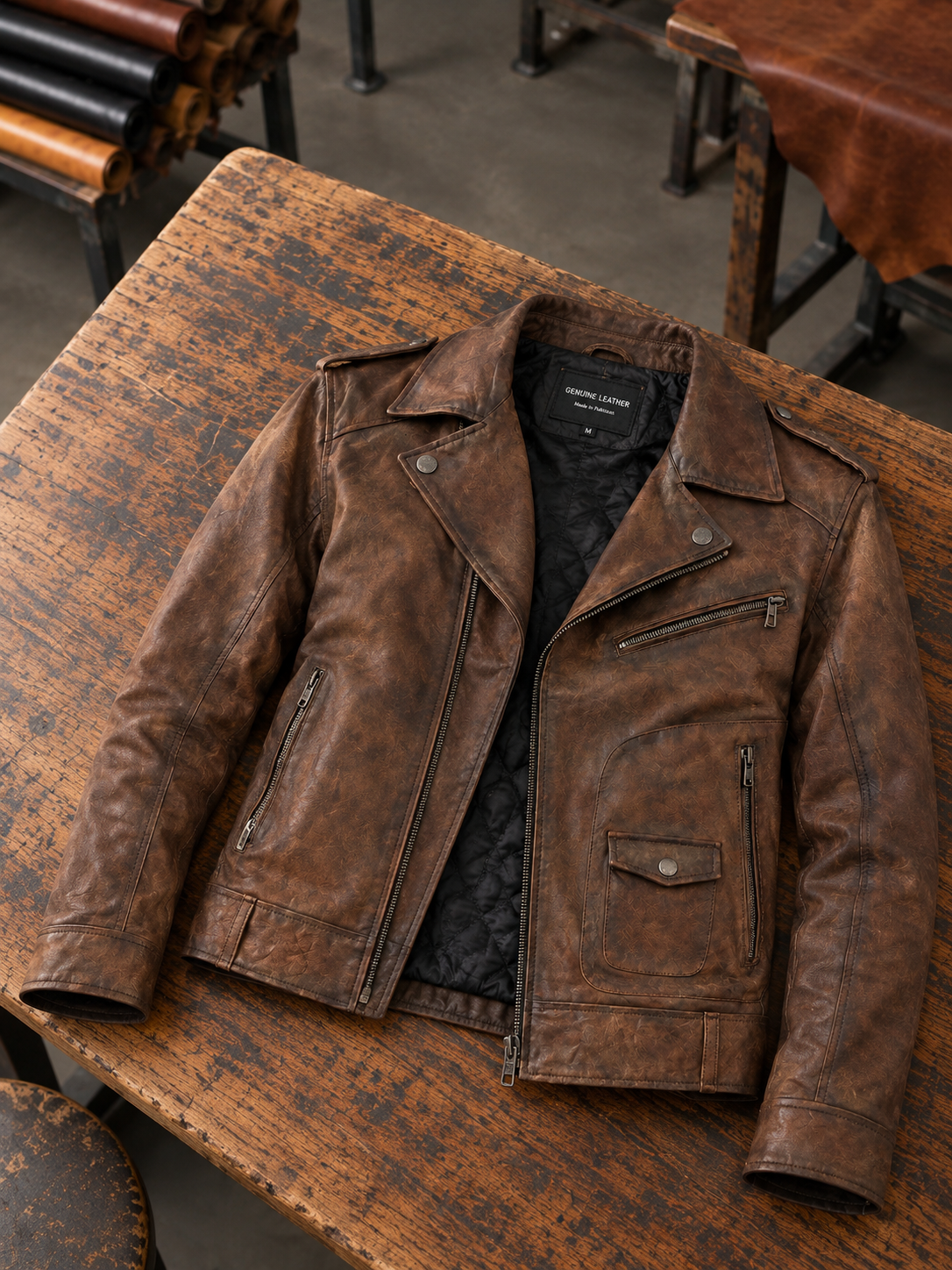 Carter Biker Brown Leather Jacket For Men