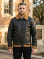 Charlie Black Leather Jacket With Fur Collar For Men