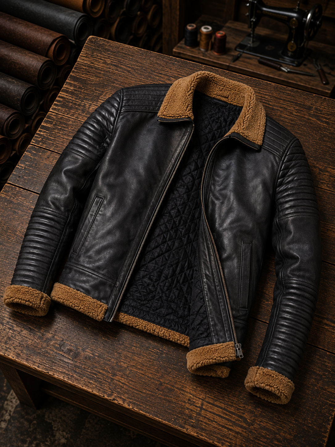 Charlie Black Leather Jacket With Fur Collar For Men