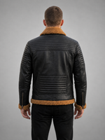 Charlie Black Leather Jacket With Fur Collar For Men