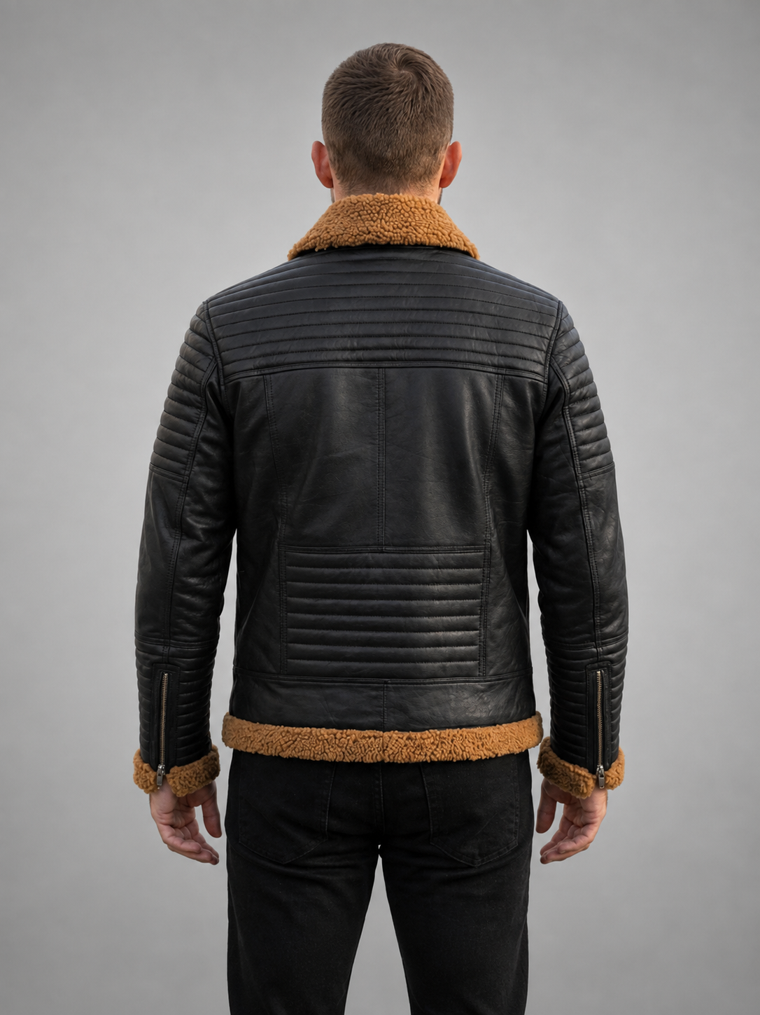 Charlie Black Leather Jacket With Fur Collar For Men