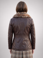 Charlotte Brown Leather Jacket With Fur Collar For Women