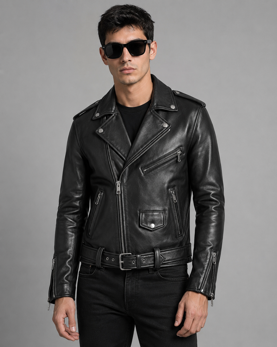Printed Leather Biker Jacket | Rock Graffiti Art